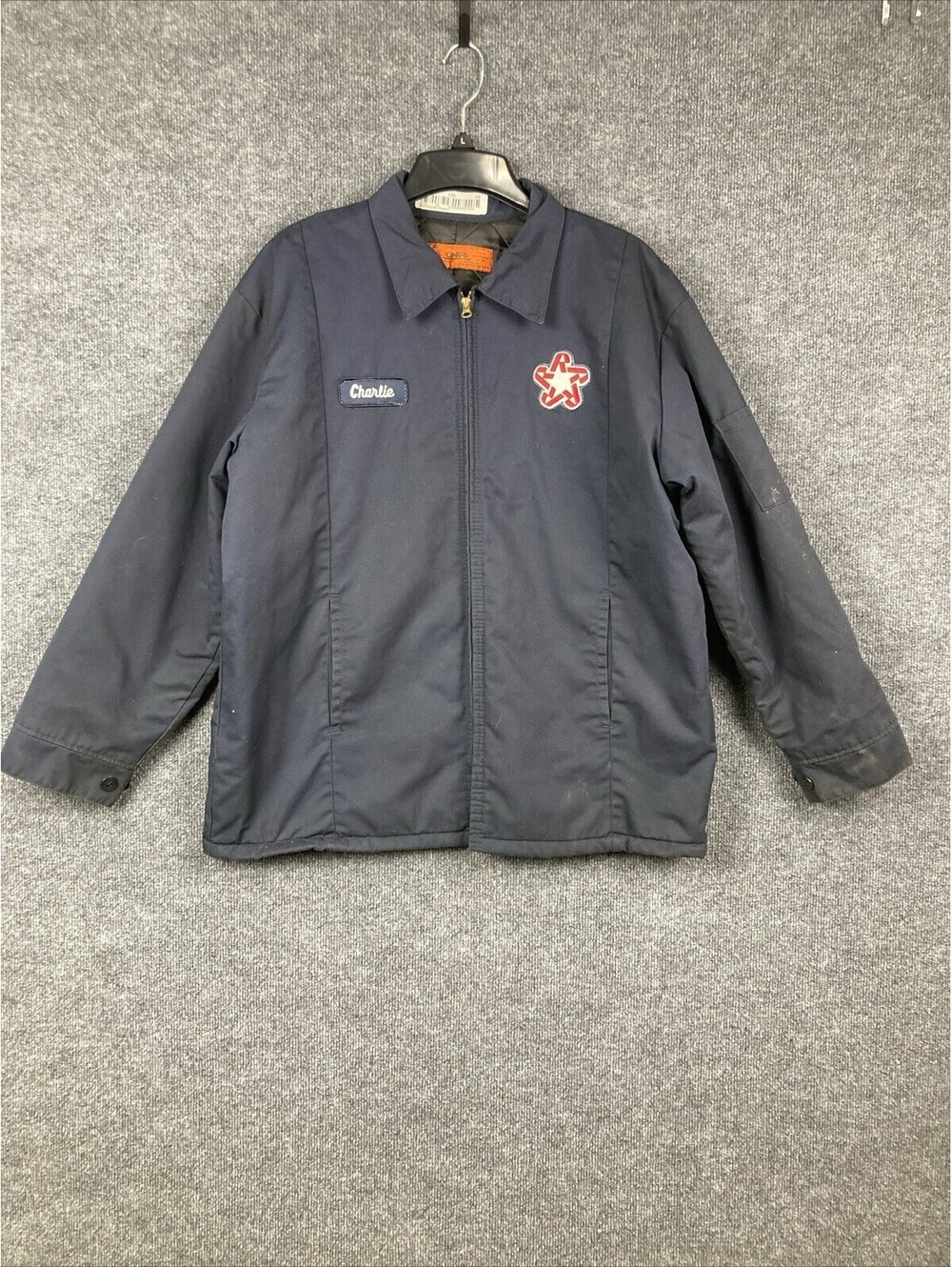 Cintas Mens Size Large Navy Blue Quilted Full Zip Jacket Coat 970-20